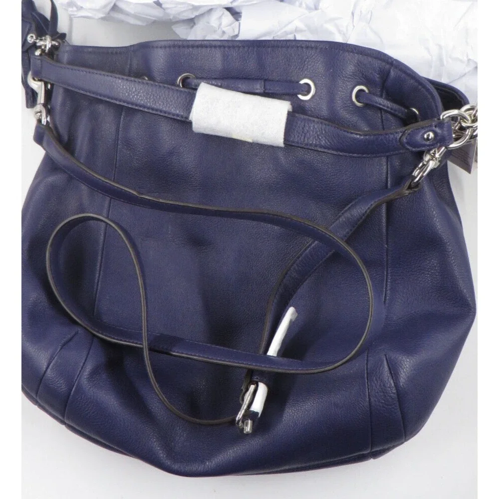 NWT Coach Indigo Pebbled Leather‎ Handbag Draw Hobo MSRP $358.00